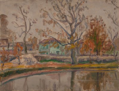Trieste Area with Rain and Fog — Oil painting, Canvas, 50.00×65.00cm — Theodoros Markellos